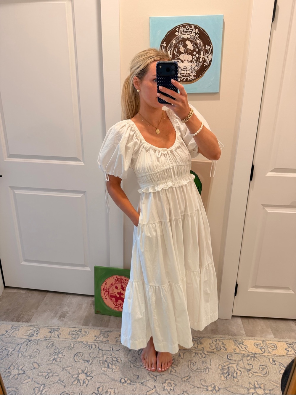 En Saison White Puff-Sleeve Tiered Maxi Dress